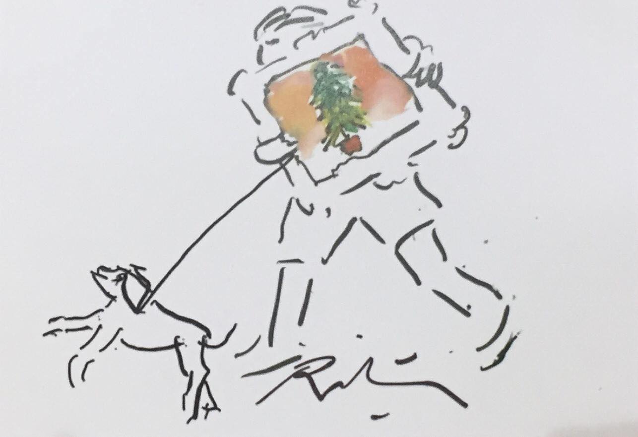 The Man carrying a Picture of a Christmas Tree