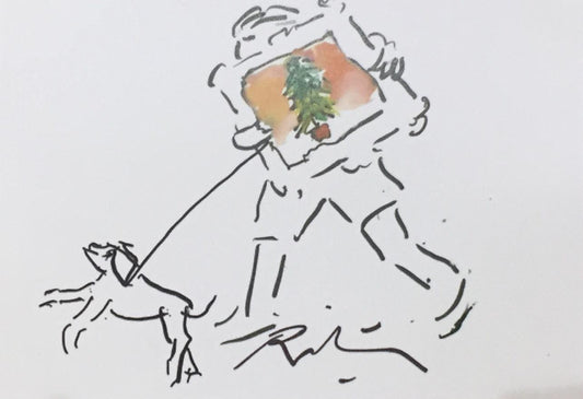 The Man carrying a Picture of a Christmas Tree