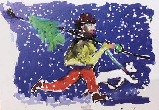 Tom Flood carrying home his Christmas Tree
