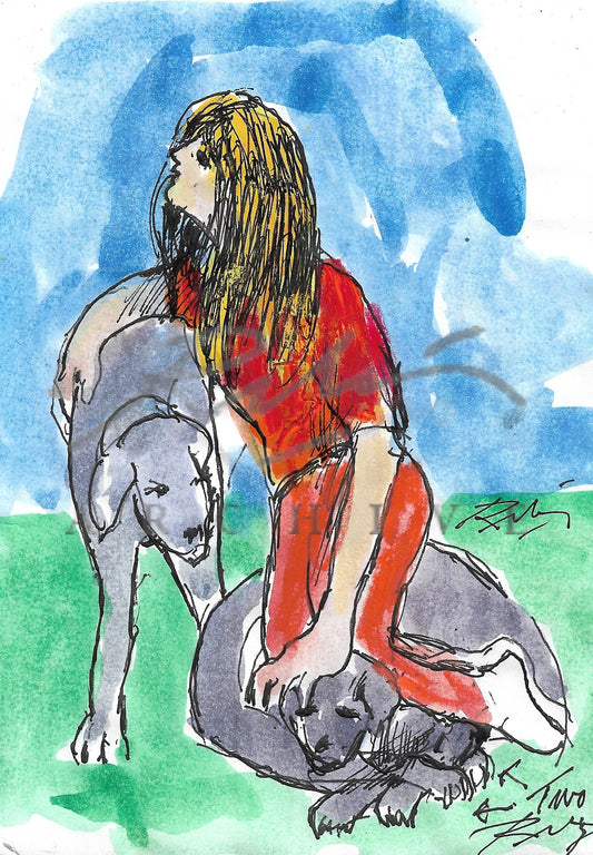 Girl and her two dogs